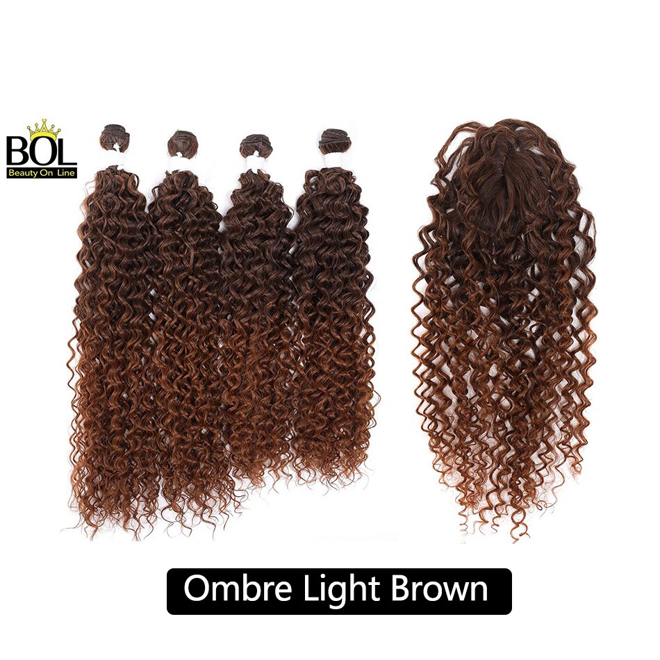 Water Wave Synthetic Curly Hair Bundles 4 Bundles(24*2+26*2) with Hair Topper High Temperature Resistan Fiber Hair Extensions: Ombre Light Brown