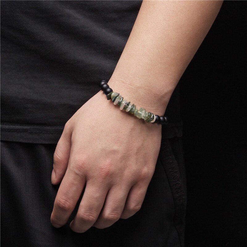 Gray map gem stone beaded bracelets for men women Lucky Green Rutilated Quartz crystal beads charm bracelet jewelry