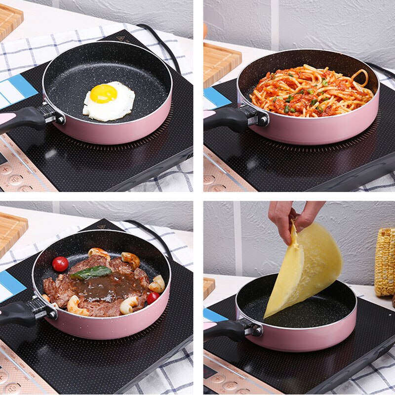 18CM Nonstick Pan Non-Stick Cookware Frying Pan Saucepan Small Fried Eggs Pot General Use for Gas and Induction Cooker Pink