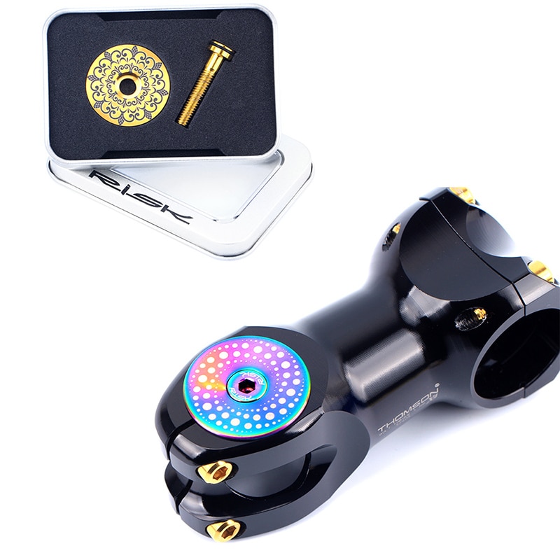 RISK Titanium Alloy Bicycle Headset Cap Suit 28.6mm+M6*30mm Bolts With waterproof pad Bike Stem Top Cap MTB Road Cycling