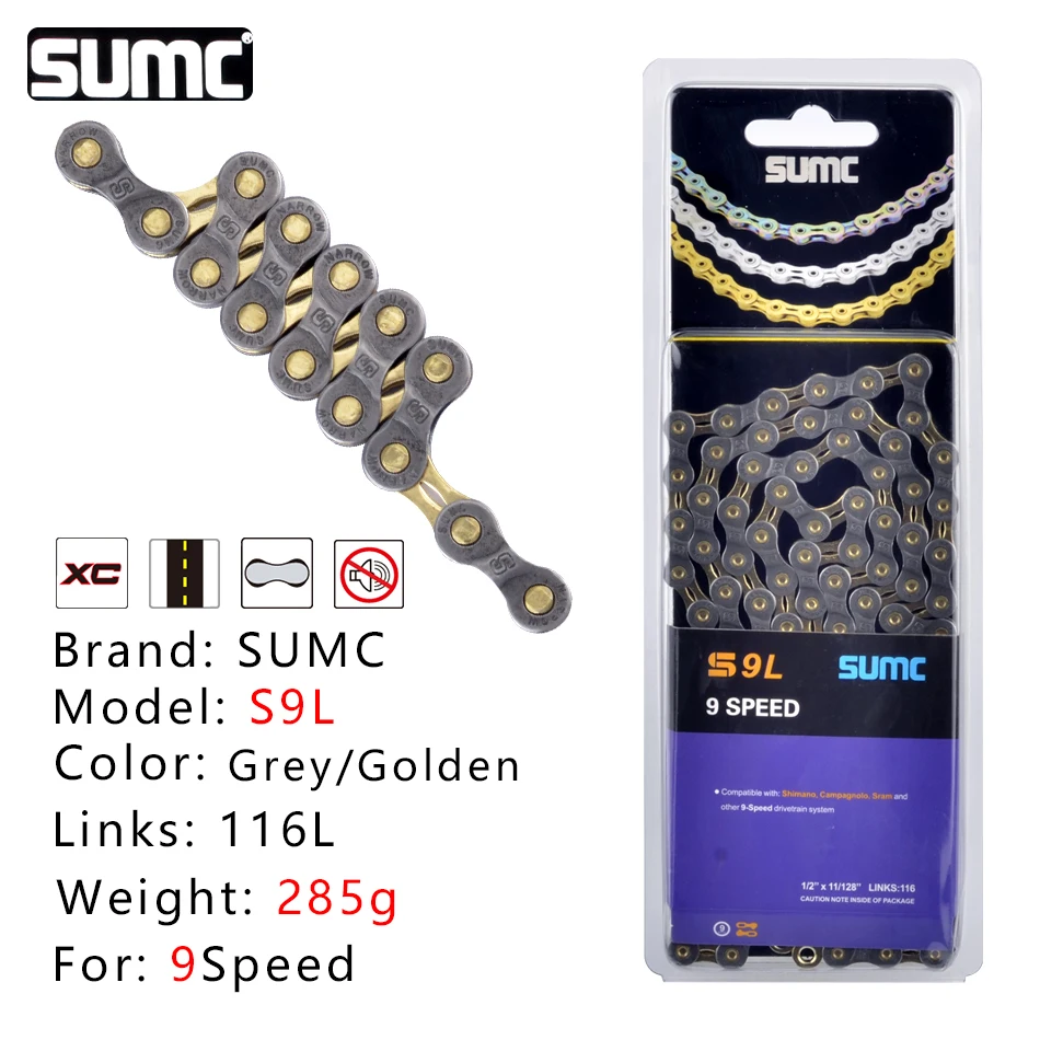 SUMC 9/10/11/12 Speed Bicycle Chain MTB Mountain Road Bike Chain for SHIMANO Campagnolo SRAM Half Hollow Bicycle Chain 116L: green