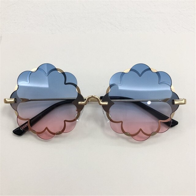 1ps Glasses Flower Goggles Cute Style Party Eyewear Children Outdoor Sun Cute Frame Party Kids Sunglasses Rimless: Blue powder