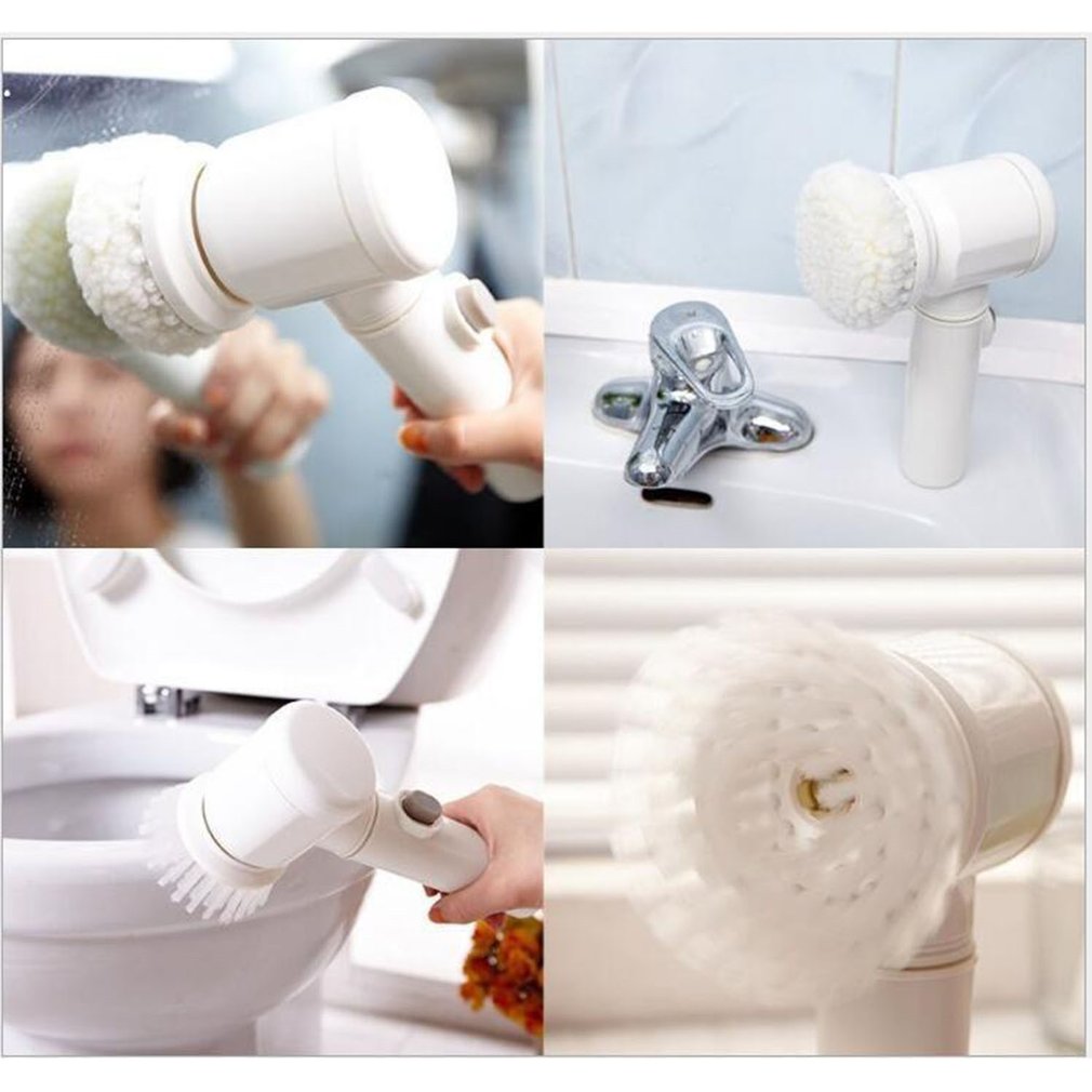 Brosse de nettoyage électrique à main 5 en 1 | Brosse pour salle de bains, baignoire brosses, brosse de lavage de cuisine, outils de nettoyage à domicile