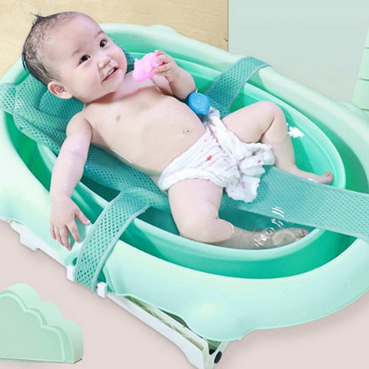 Baby badekarnet 5- spænde justerbar skridsikker badekar støtte sæde hængekøje i 0-18 måneder nyfødte baby småbørn