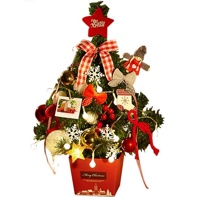 Mini Christmas Tree Desktop With Lights 50Cm Golden Red Christmas Tree Set: Light Green