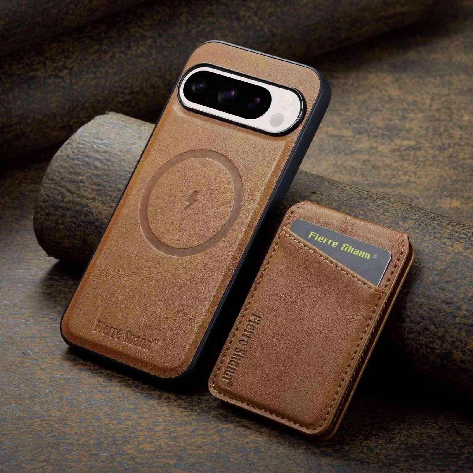 Magnetic Detachable Leather Wallet Phone Stand Case Wireless Charge Cover for Google Pixel 7 7A 8 8A 9 Pro XL 9A: Nylon / light brown