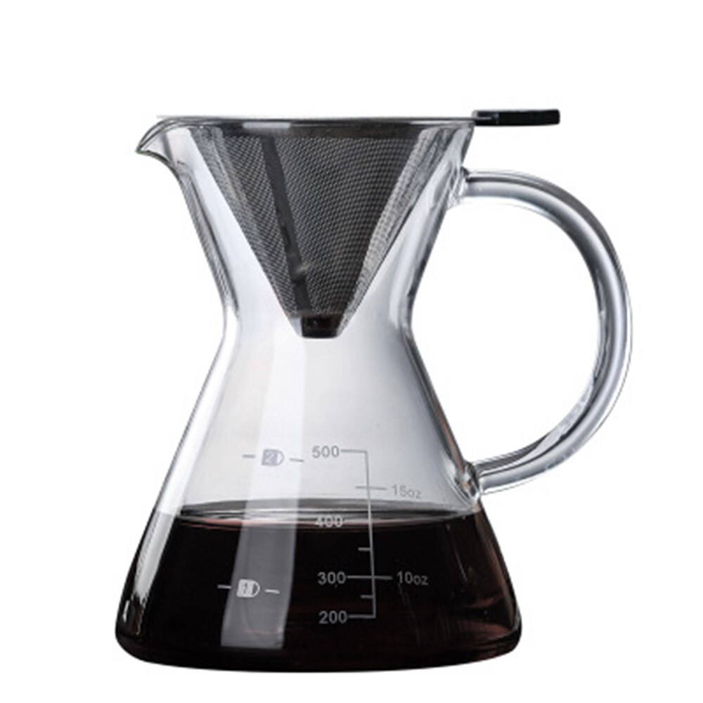 500ML High-Temperature Resistant Glass Coffee Maker Coffee Pot Espresso Coffee Machine with Stainless Steel V60 Filter Pot: 500ML Have Filter