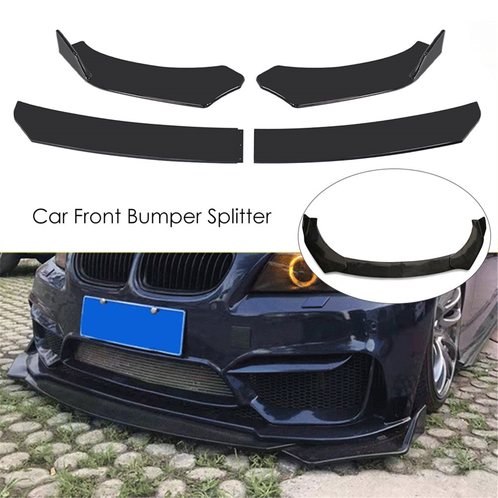 Car Front Bumper Splitter Universal Durable Guard Cover Car Front Lip Chin Bumper Body Kit Black Protection Auto Parts