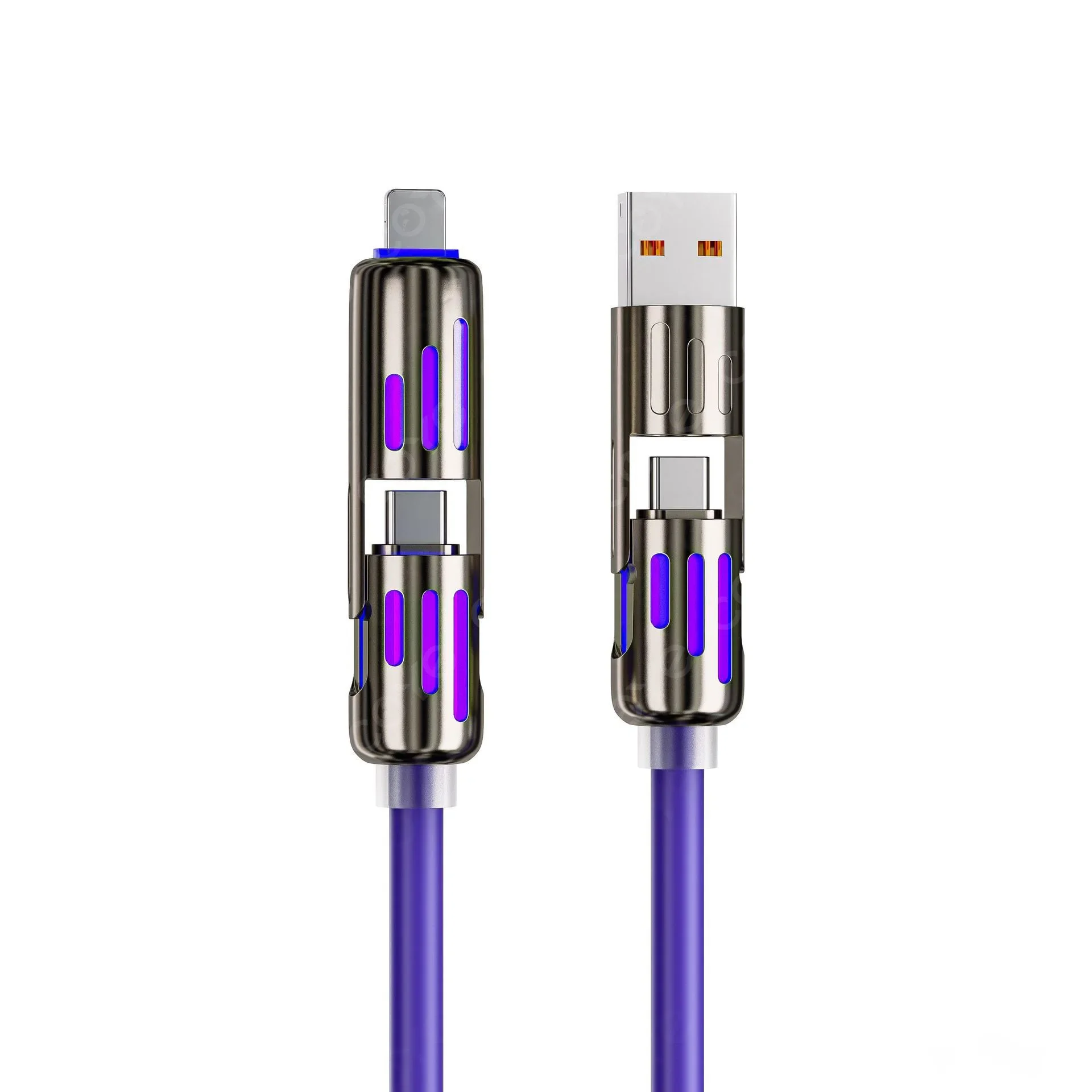 USB, Type C, Lightning-Max 240W snellaad- en datasynchronisatie MFISH 4-in-1 multifunctionele USB-oplaadkabel voor iPhone 16/15, iPad: Paars