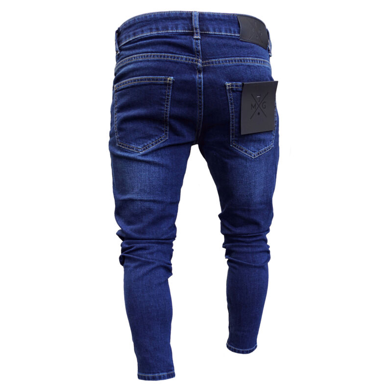 Mænds ripped skinny distressed destroyed slim fit stretch biker jeans bukser med huller jeans slim fit denim bukser bukser
