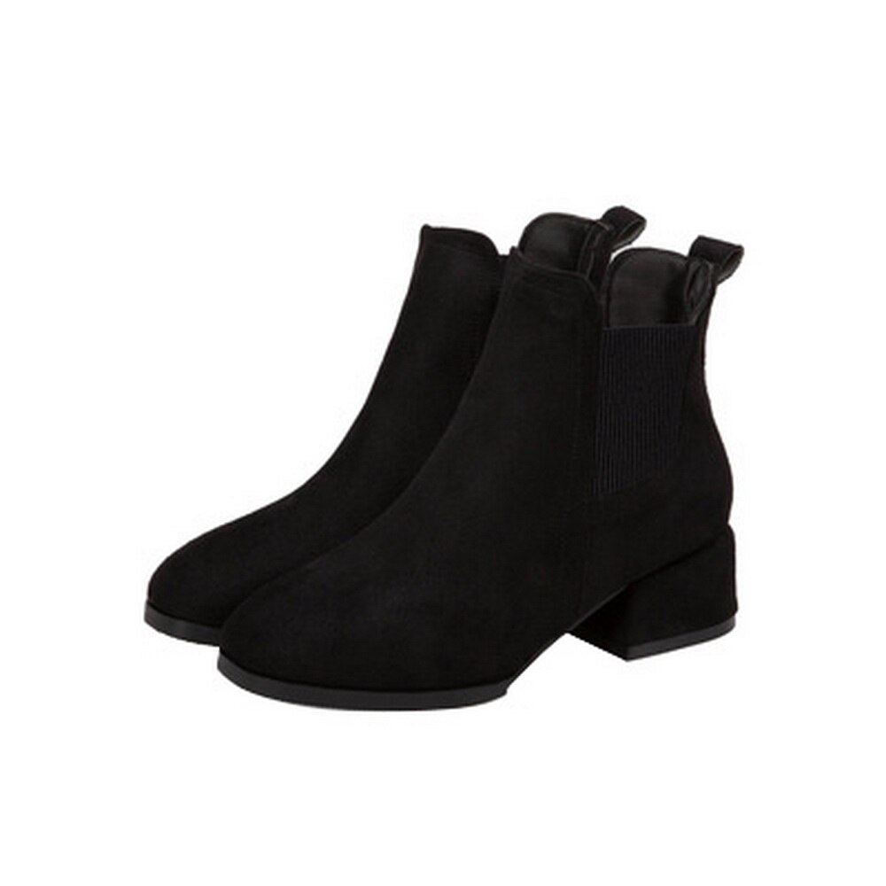 Litthing, Botas cortas para invierno de mujer, de otoño, zapatos de tobillo de tacón alto, tacón cuadrado, Punta puntiaguda, Botas étnicas de piel cálida: Black / 42