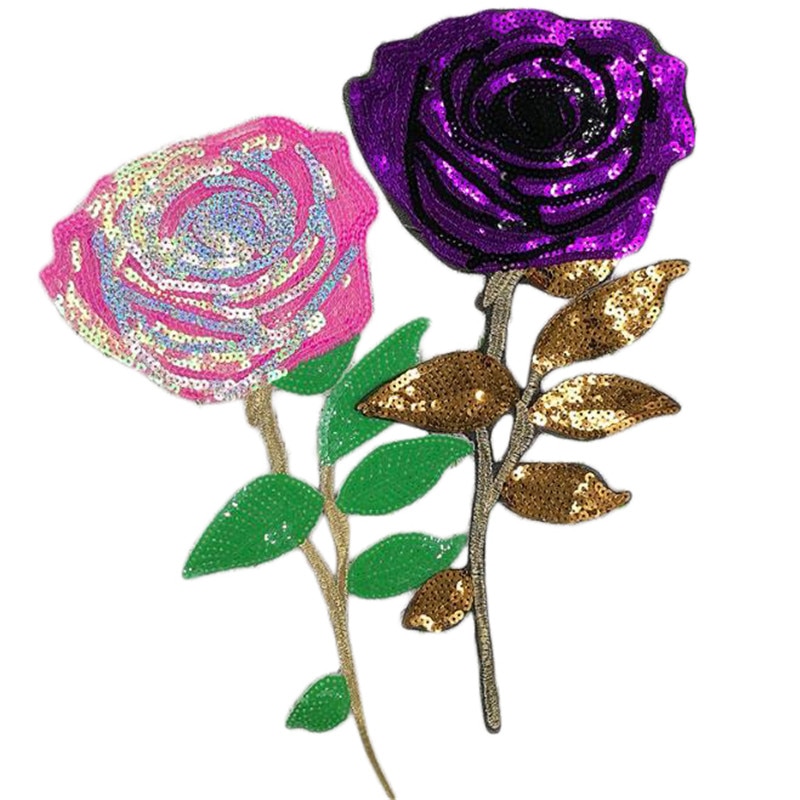 Blomster patch store lilla roser suquins blomster patches diy kvinder broderi jern på patches til tøj applikation klistermærker