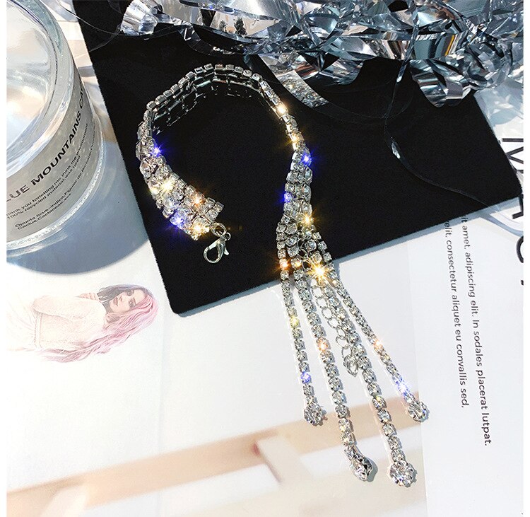 Strass pulseira de casamento da noiva diamante borla pulseiras femininas para as mulheres cor de prata rosa ouro pulseira de pulso presentes jóias