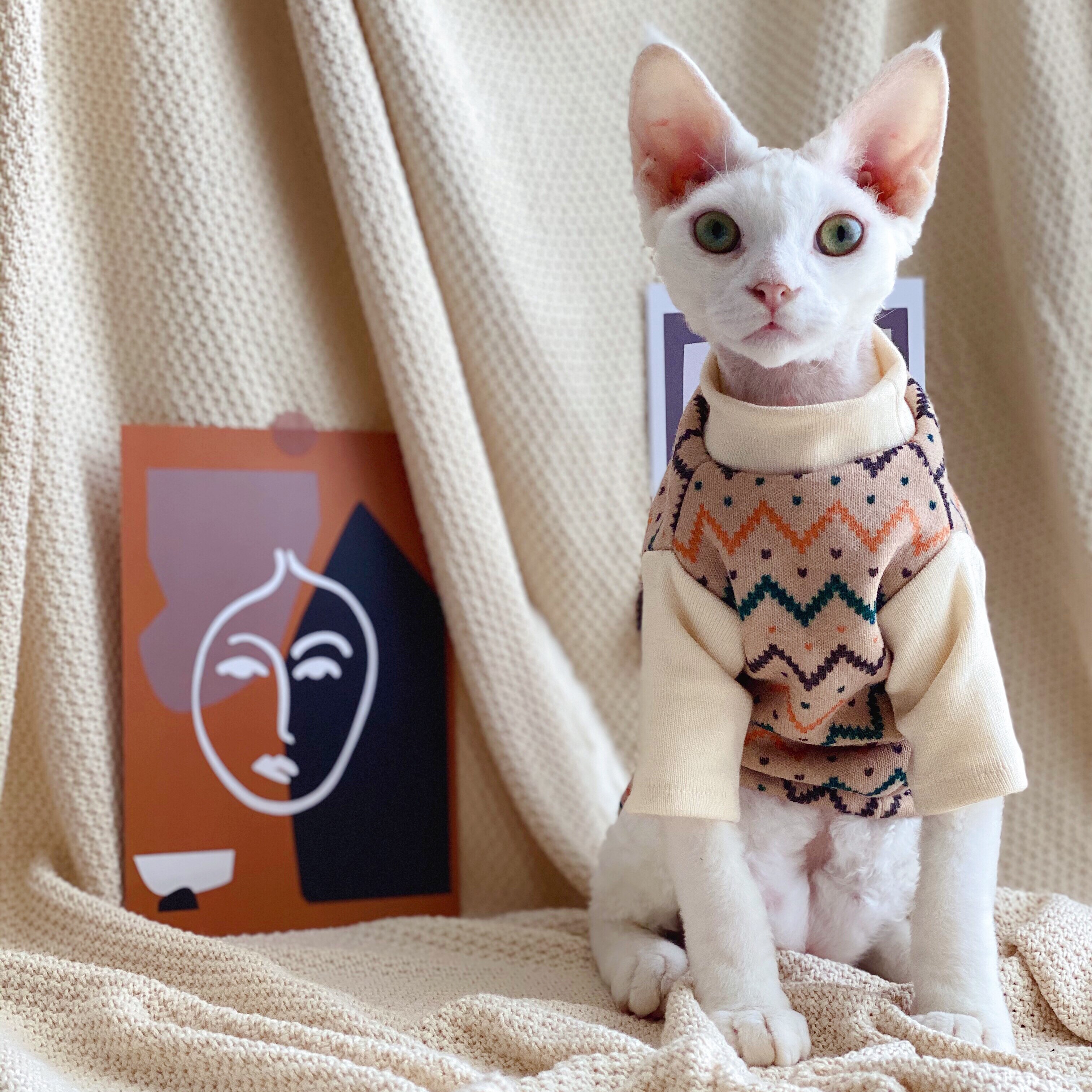 Ropa sin pelo para gatos, suéter de pierna corta para mascotas, abrigo de felpa de invierno, ropa para perros y gatos: Light Coffee / XS