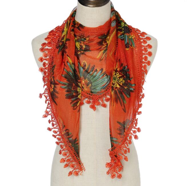 Women Triangle Wrap Lady Shawl Colorful Lace Scarf Female Tassel Shawls Scarves Spring Summer Photo Props Accessories: Tangerine