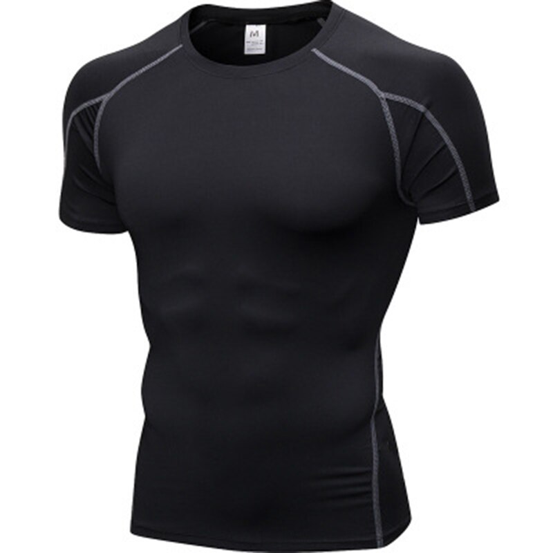 Wanayou mænd løbe t-shirts kortærmet,hurtig tørre anti-sved stramme sportstrøjer,elastisk træning øvelse fitness sport top: Sort grå / Euro størrelse m