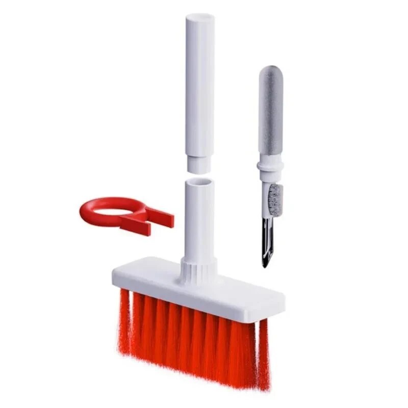 5 in 1 Multifunctional Keyboard Cleaning Brush Earphone Computer Keycap Puller Cleaner Wireless Earbuds Gap Dust Remover Tool: Red