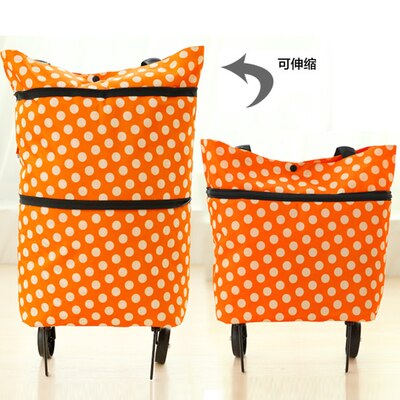 Collapsible Supermarket Bag, Cute Cartoon Sopping Bag + with Wheels Tote Food Market Cart Supermarket Trolley Bag