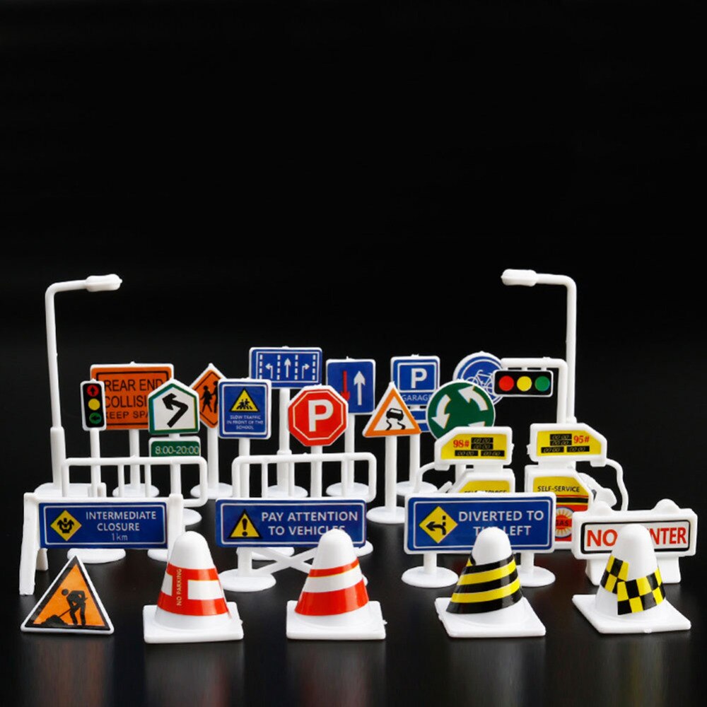 Traffic Highway Map Play Mat City Scene Building Construction Polyster Paper Educational Learning Place Name Outdoor Sea Cushion: 28pcs small sign