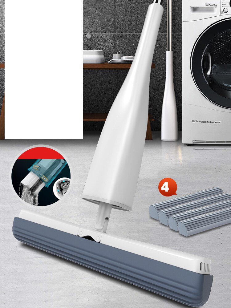 Nyeste svamp moppe gulv rengøring moppe folde absorberende klem vand lim bomuld pva moppe husholdnings rengøringsværktøj: Moppe med 4