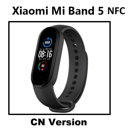 Xiaomi-pulsera inteligente Mi Band 5 Original, reloj con Pantalla AMOLED, control del ritmo cardíaco, Bluetooth, NFC: Black NFC