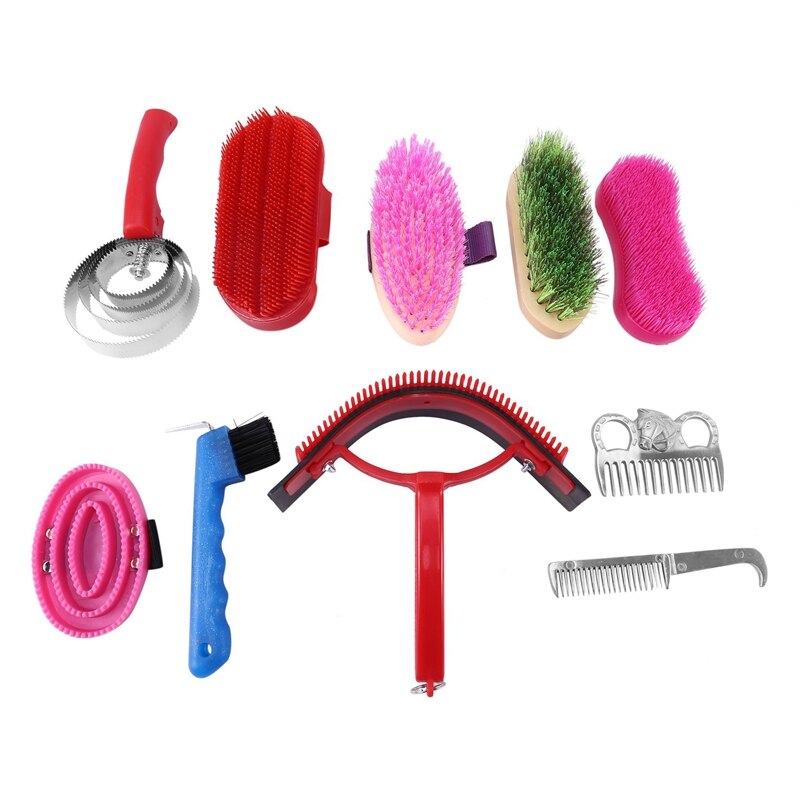 Juego de Herramientas de aseo para caballos, suministros de limpieza para el baño, peines para el pelo, cepillo de Curry para masaje, Kit de limpieza para el sudor, depurador