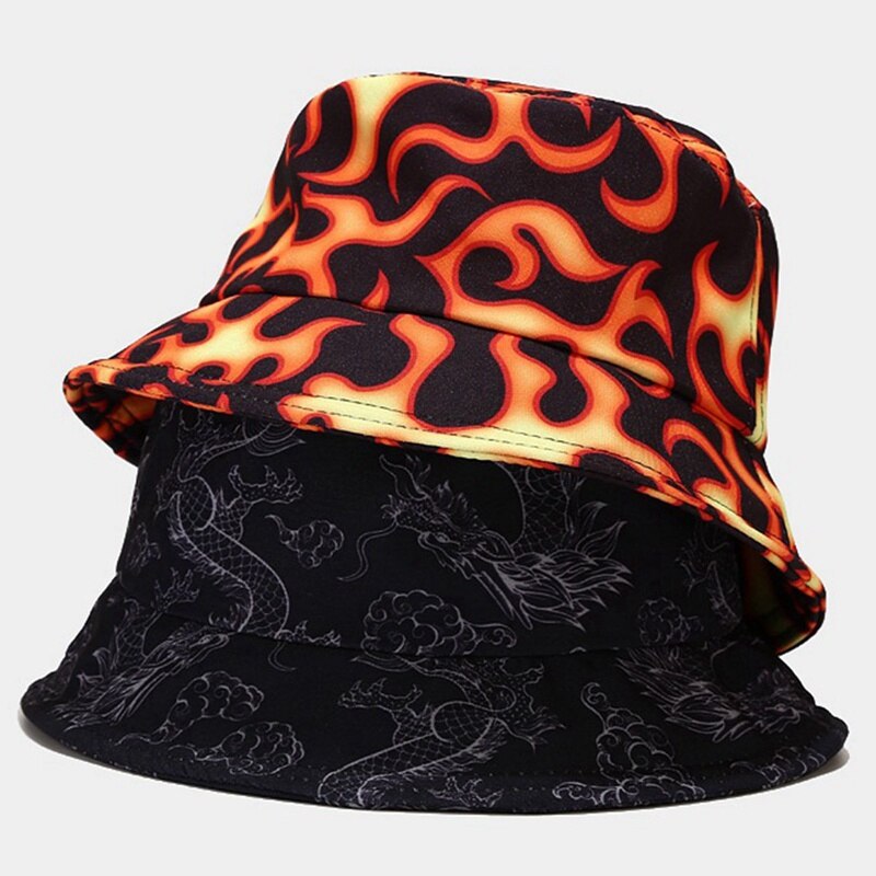 Slipsfarvestof, sommerfugl, ild, sky, dragon print fiskerhat fiskerhat til mænd og kvinder udendørs fritid spand hat