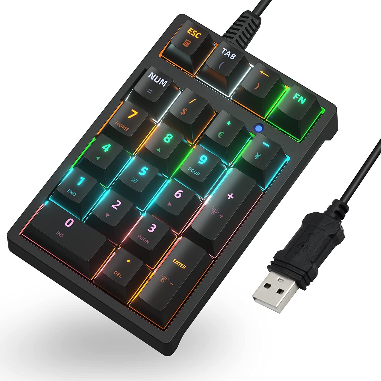Mechanisch USB bedraad numeriek toetsenbord met RGB LED-achtergrondverlichting 21-toetsen numpad Mechanisch numeriek toetsenbord voor laptop-desktop