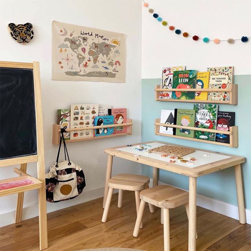Nordisk stil pedagogisk barnerom verdenskart hengende dekorasjon plakat barnehage veggkunst lerretskart barnesoverom hjemmeinnredning