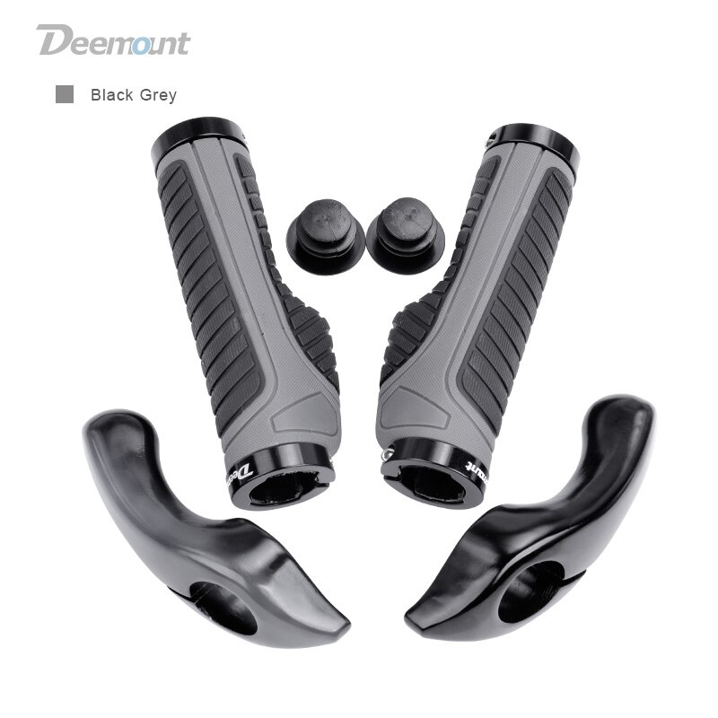 Deemount Bicycle Grips 2 Ends Fixed Lock Rings Gear Not-slip Shock Absorption Handlebar Rubber Grips Dual Color Casing: Black Grey N Grip