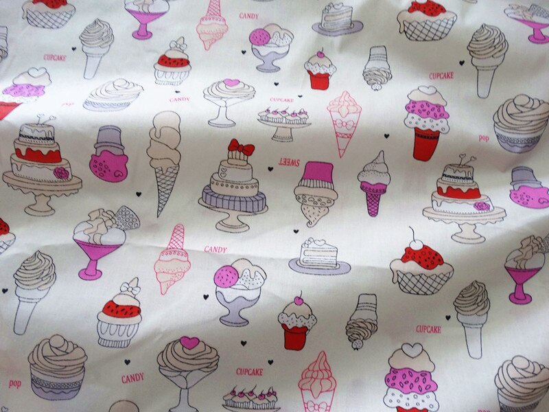 160x50cm anniversaire gâteau imprimer 100% coton tissu par demi mètres tissus patchwork pour bricolage matériel de couture bébé robe feuille tissu: 50x160cm / Cotton Fabric 4