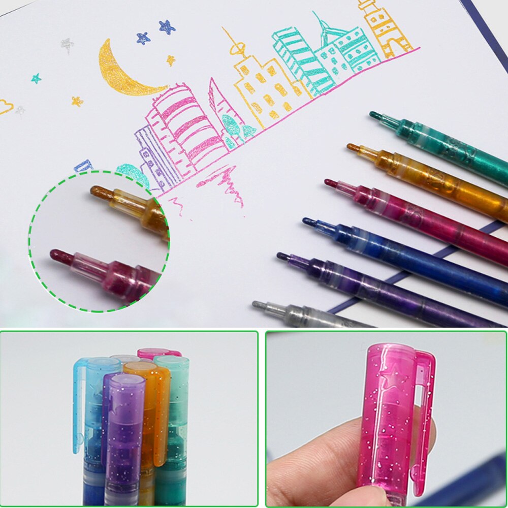 Umitive 1 st 3 mm spets glitter konst märkpenna giftfri flytande färg tusch för barnmålning