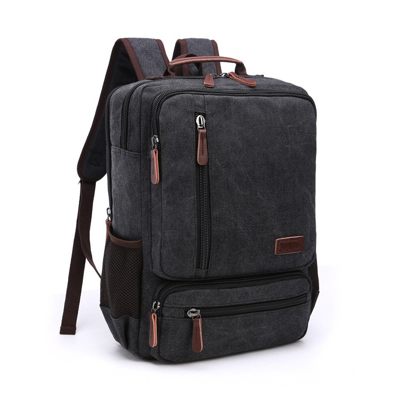 large-capacity college style student zipper schoolbag male retro backpack travel computer bag anti theft backpack: Black