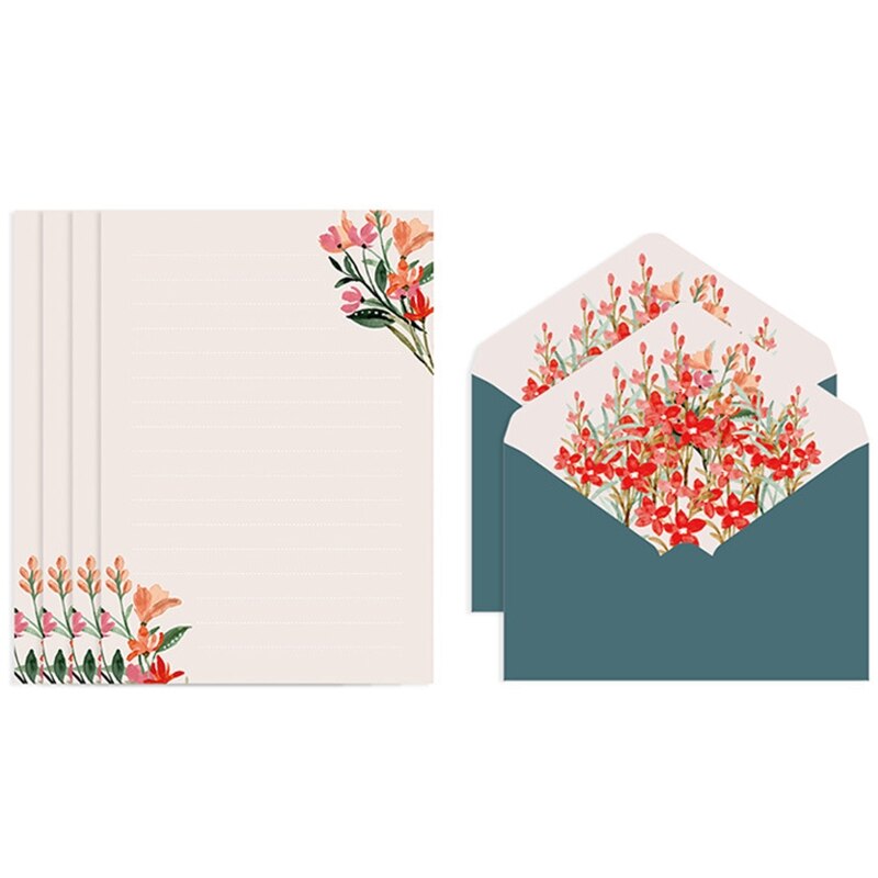 Letter Paper Stationery Kit Flower Envelope Set with 4 Letter Papers Ideal for Wedding Party Invitation Greeting Letters