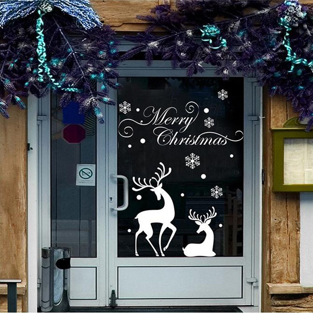 Merry Christmas Reindeer PVC Wall Sticker DIY Snow Town Stickers Home Decal Decor Accessories Shop Window Mural Poster #30
