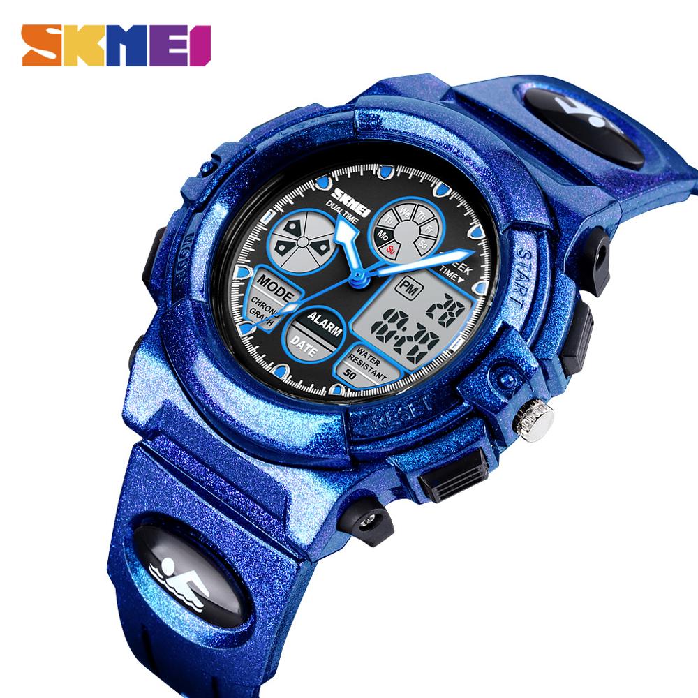 Skmei Dual Display Kinderen Horloge Led Digitale Horloge Pu Sport Shockproof 50M Waterdicht Alarm Sport Jongens Meisjes Kids klokken: Purple Dragon