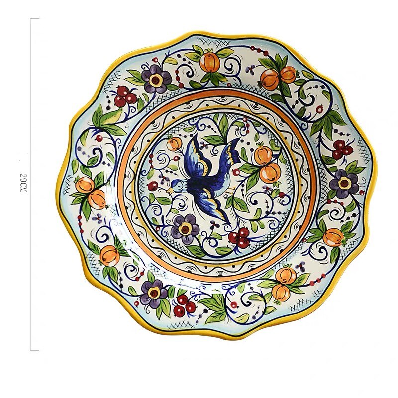Vajilla de cerámica de estilo étnico, decoración Bohemia para el hogar, postre europeo Irregular, platos de fruta, ensaladas grandes, carne, navidad: 11.4 inch A