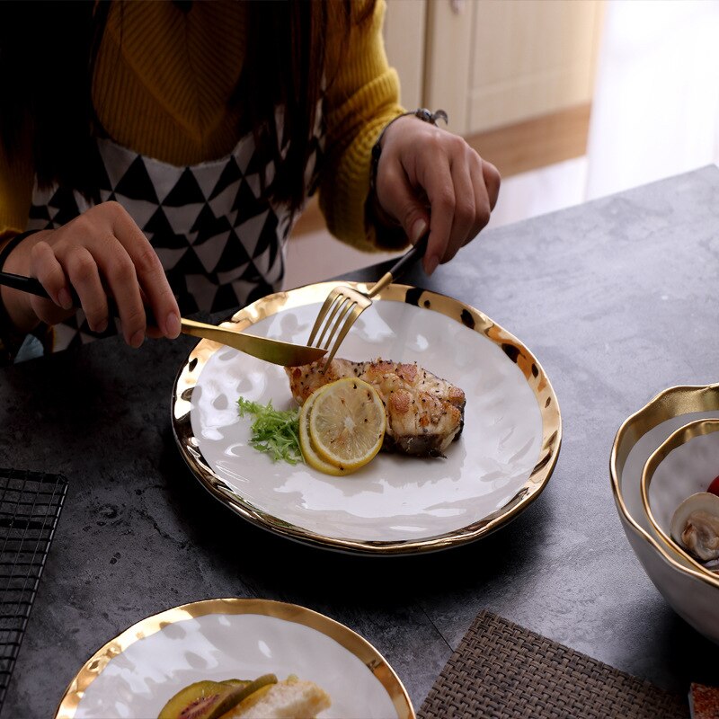 Luxury Gilded Western Food Steak Pasta Plate Household 10-inches Fruit Salad Dessert Dessert Plate Restaurant Tableware