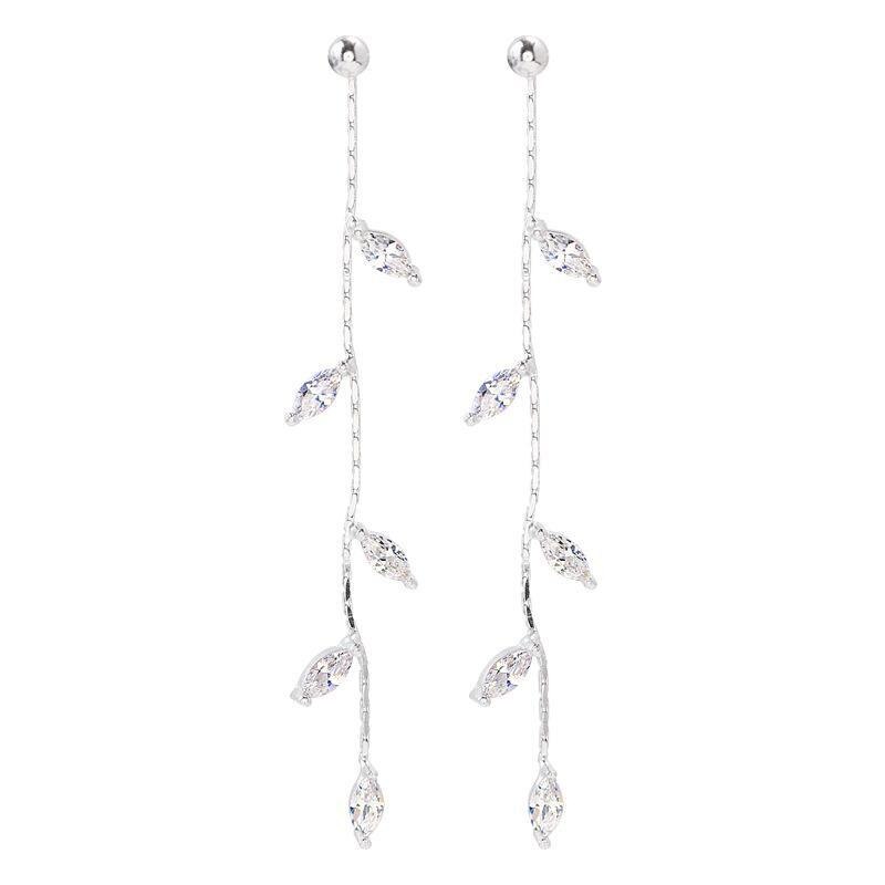 Lange Verzilverd Crystal Leaf Tassel Oorbellen Voor Vrouwen Wedding Sieraden