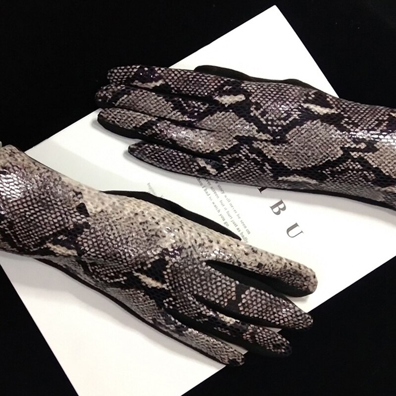Gants à écran tactile pour femmes | Hiver, motif de serpent en Faux cuir d'animal, gant de conduite, daim velours épais, gant léopard H87