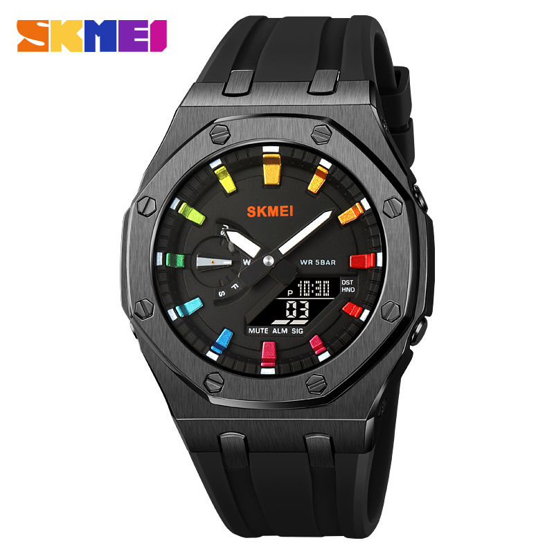 Skmei 2243 Heren Horloge Student Elektronisch Horloge Multi Functionele Sport Waterdichte Nacht Glow Elektronisch Horloge: Bruin