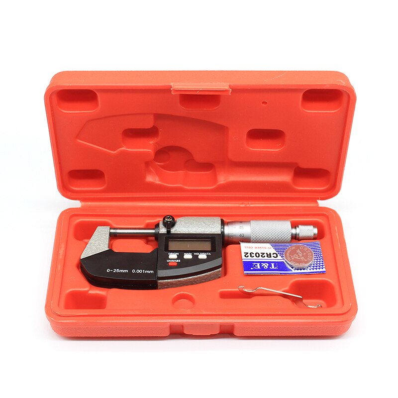 De alta precisión de 0.001mm CR2032 electrónicos diámetro exterior micrómetro 0-25mm con LCD digital micrómetro calibrador digital