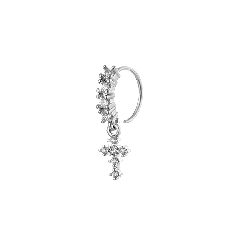 1 Uds. De aro de cristal CZ para tabique, Clickers, anillo para la nariz, Piercing para cartílago, pendiente de hélice, joyería para el trago, aros Daith, pendientes de lóbulo Rook: Bañado en rodio de imitación