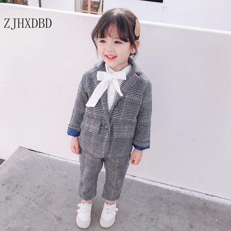 Costumes en coton pour bébé fille de 12 mois à 8 ans, Costume d&#39;école à carreaux, blazer pour enfant en bas âge, ensemble de vêtements pour enfant
