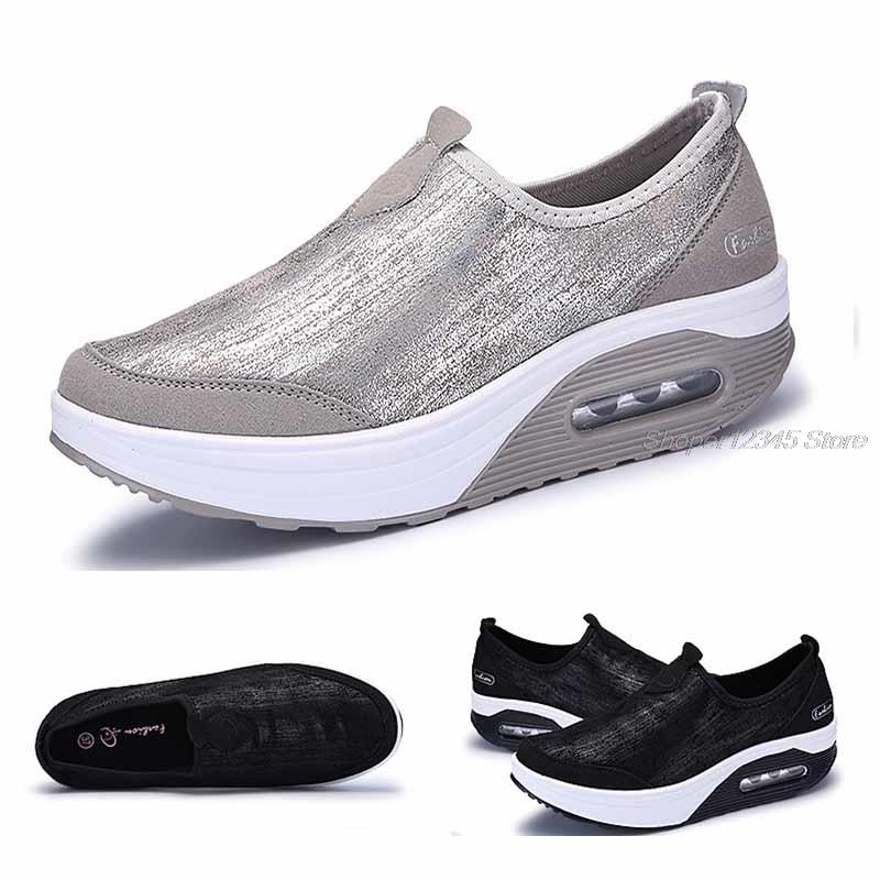 plus rozmiar 35-41 tonujące buty dla kobiet zdatność pieszy odchudzanie trampki damskie klinowe platformy huśtawka buty poślizg na obuwie