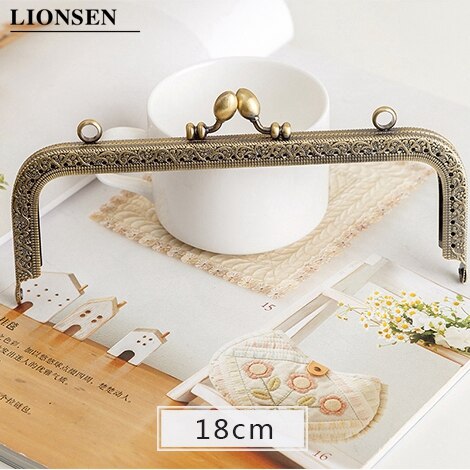 LIONSEN DIY Antique Bronze Flower Bud Head Metal Purse Frame Handle Kiss Clasp Lock for Bag Sewing Craft Tailor Accessories: 18cm