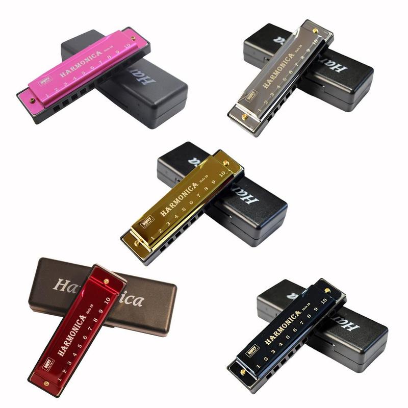 Armónica de Metal con 10 orificios, instrumento de viento de madera para principiantes, Instrumentos musicales de 5 colores, compatible con