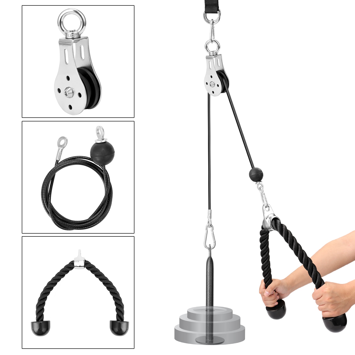 Fitness diy remskive kabel maskin vedleggssystem væpne biceps triceps blaster hånd styrke trening hjemme treningsstudio treningsutstyr
