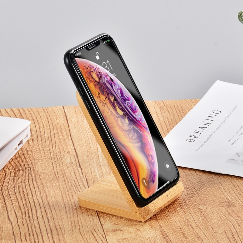 Qi Draadloze Oplader Inductie Opladen Docking Station Chargeur Bamboe Hout Laadstation Voor Iphone 13 Xiaomi Huawei Samsung
