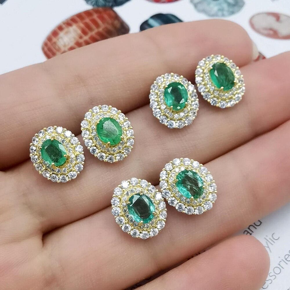 DIMINGKE-pendientes de plata de Esmeralda S925 para mujer, joyería de aniversario de boda, de cumpleaños, 5x7MM